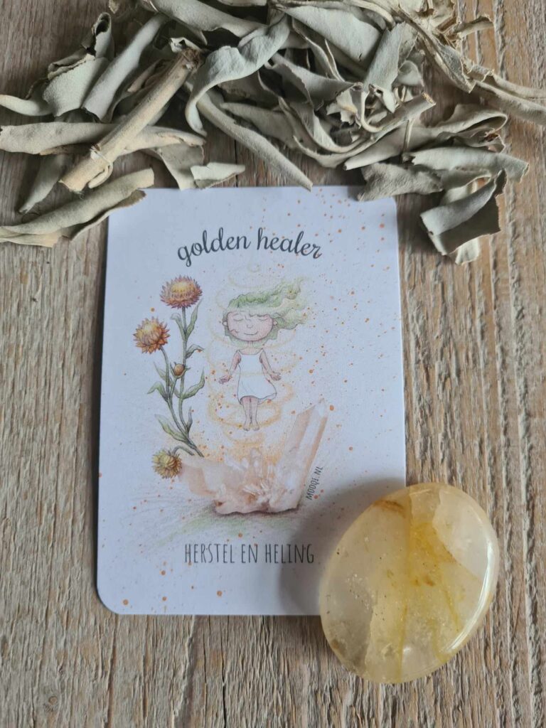 Mooqi edelsteen kaartje met Golden healer