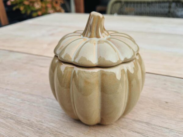 Pompoen met kaars en Rode Jaspis steentjes (beige)