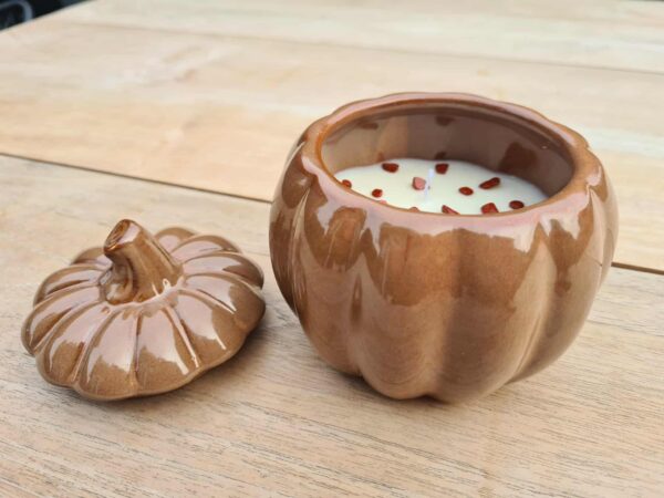 Pompoen met kaars en Rode Jaspis steentjes (bruin) - Afbeelding 2